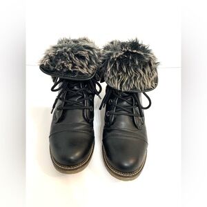 Dirty Laundry Faux Black Leather & Fur Right Time Combat Boots - Women's Sz 8.5